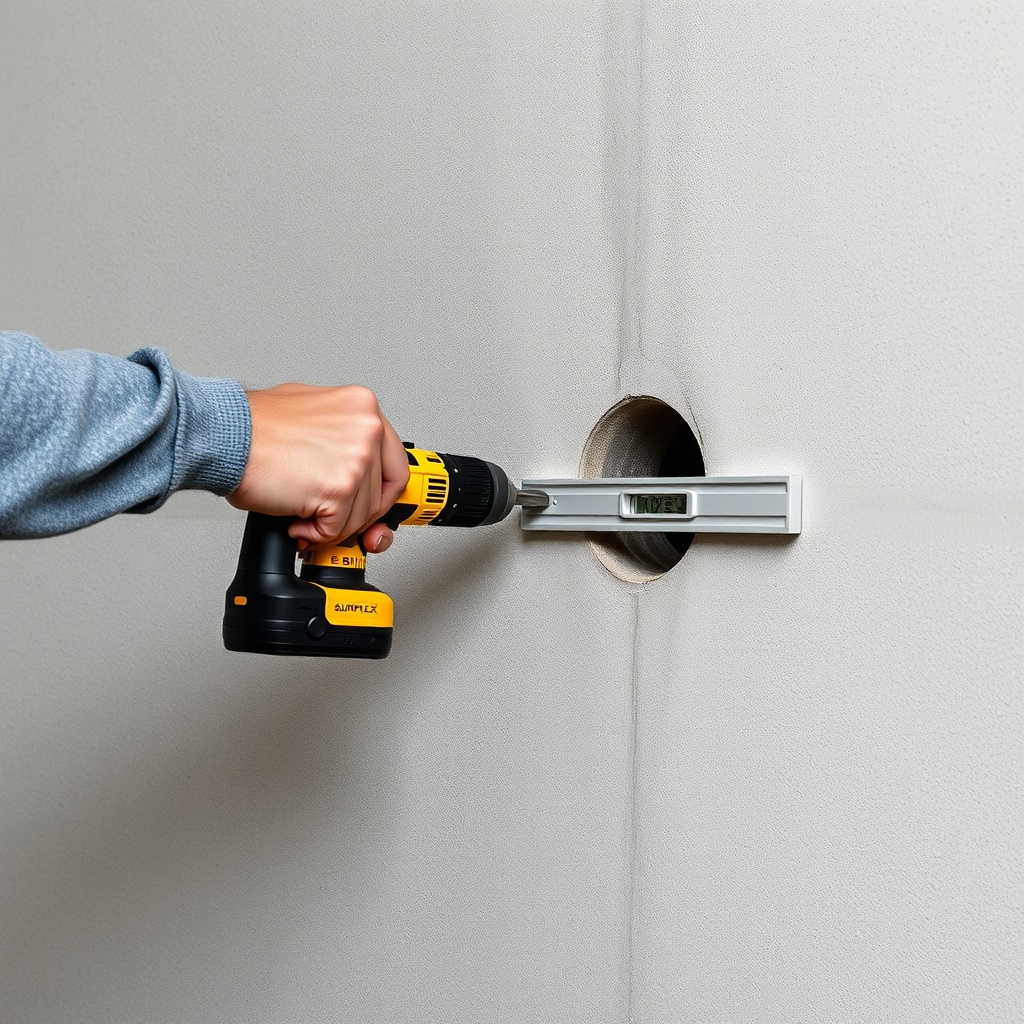 <clean photorealistic photo of a person drilling a hole into a concrete wall for Sunflex M
