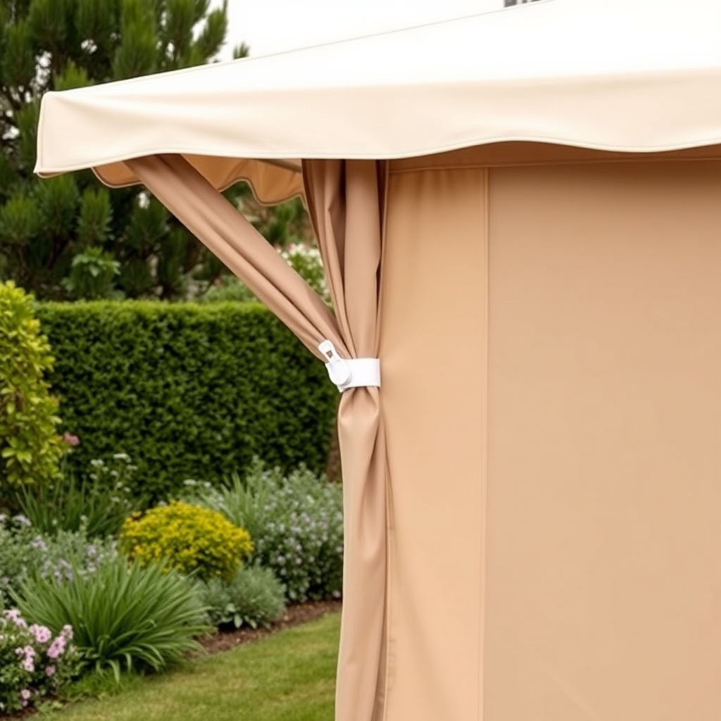 <clean photorealistic photo/illustration of a Sunflex Mediterranean tente in closed positi
