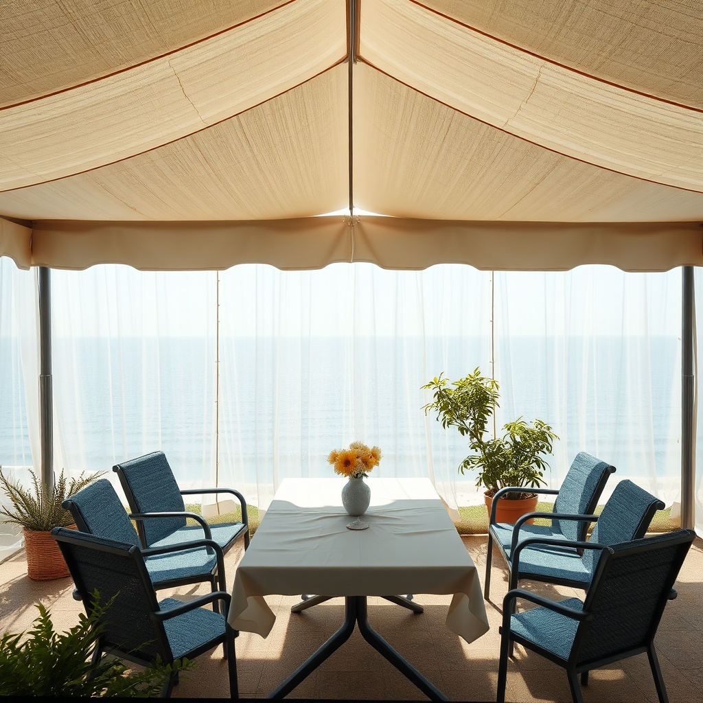 Fotorealist bir görüntü: Beyaz sıvalı bir duvar üzerinde Sunflex Mediterranean tente monta