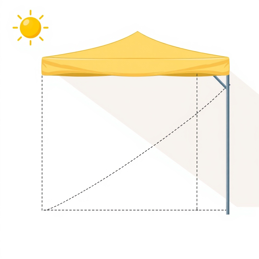 A simple illustration showing a side view of a Sunscreen European tente mounted on a wall