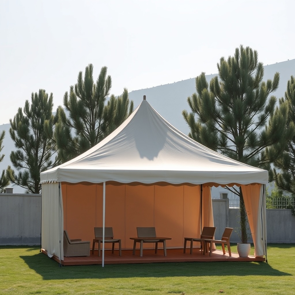 Yan panel monte edilmiş bir Sunscreen European tente