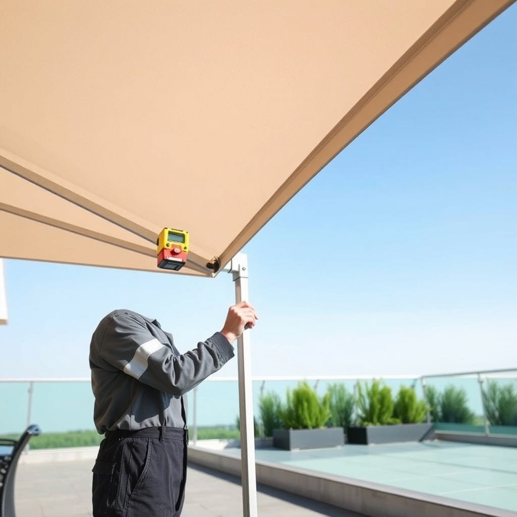 <A photorealistic photo of a technician using a digital level to check the alignment of a